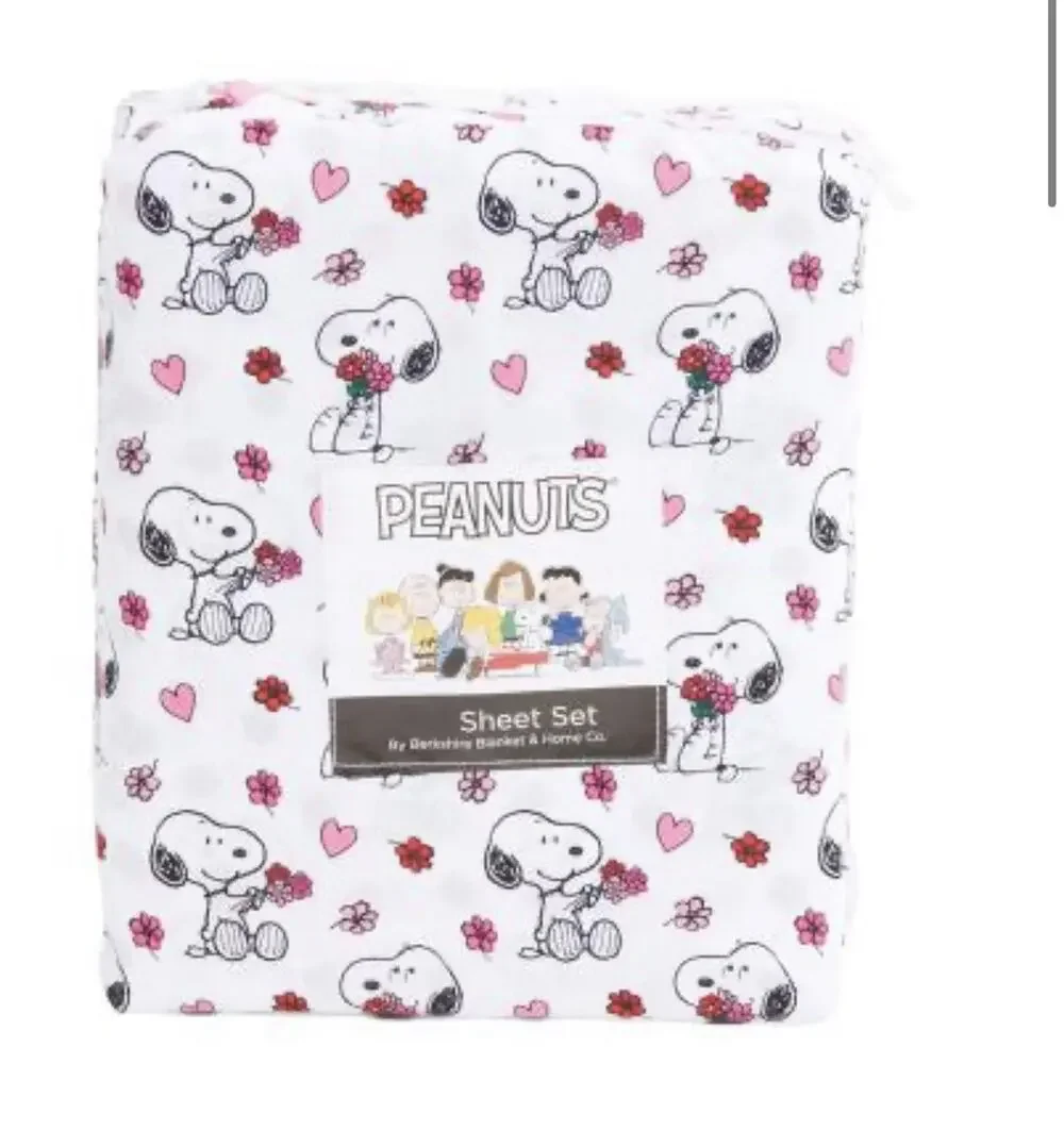 New! Peanuts LOVE BLOOMS Snoopy Queen 4pc Sheet Set Berkshire, Blanket & Home